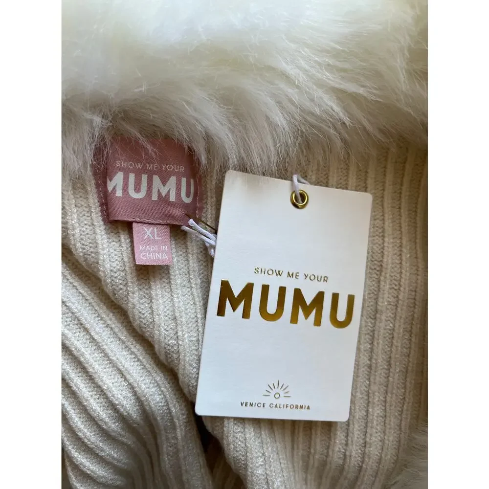 Show Me Your Mumu Lombardi Long Cardi Snowy White Faux Fur Size XL - Picture 3 of 4